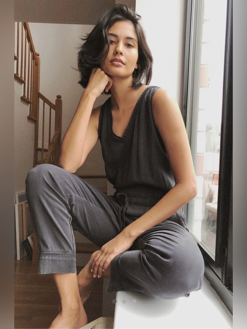 Cloth & Stone Synne Jumpsuit Minimalist Anthro Tencel Carbon Normcore Utilitaria